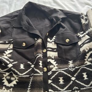 Black and White Patterned Button-Up Shirt